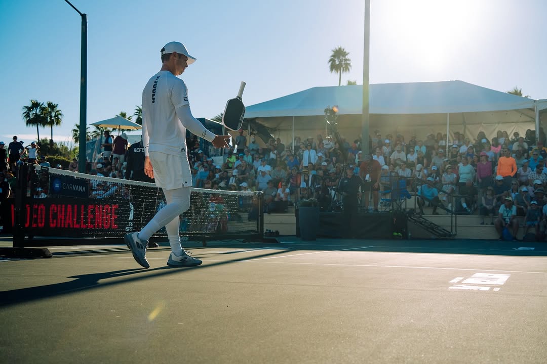 Photo shared by Ben Johns on January 21, 2026 tagging @ppatour, and @joolapickleball. May be an image of tennis, racket, crowd, stadium and text.